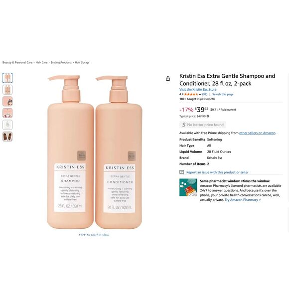 Kristin Ess Extra Gentle Shampoo and Conditioner, 28 fl oz, 2-pack - Picture 3 of 3